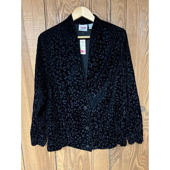 Vintage Deadstock Black Velvet Leopard Print Black Dark Academia Jacket Blazer - Picture 2 of 12
